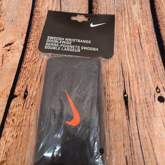 Nike Black Double wide Wristbands with Red Swoosh NWT - Picture 1 of 6